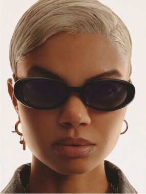 Quay ‘Felt Cute’ Black Oval Sunglasses for Women Classic Black Cat Frame